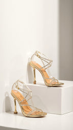 Ankle Coil Mid Heels Strasssandalen Mit Funkelnden Kristallriemen Und Schlankem Stilettoabsatz