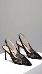 Lace Absatzsandalen Slingbacks Aus Spitze Mit Blumenmuster Und Transparente Meshoptik