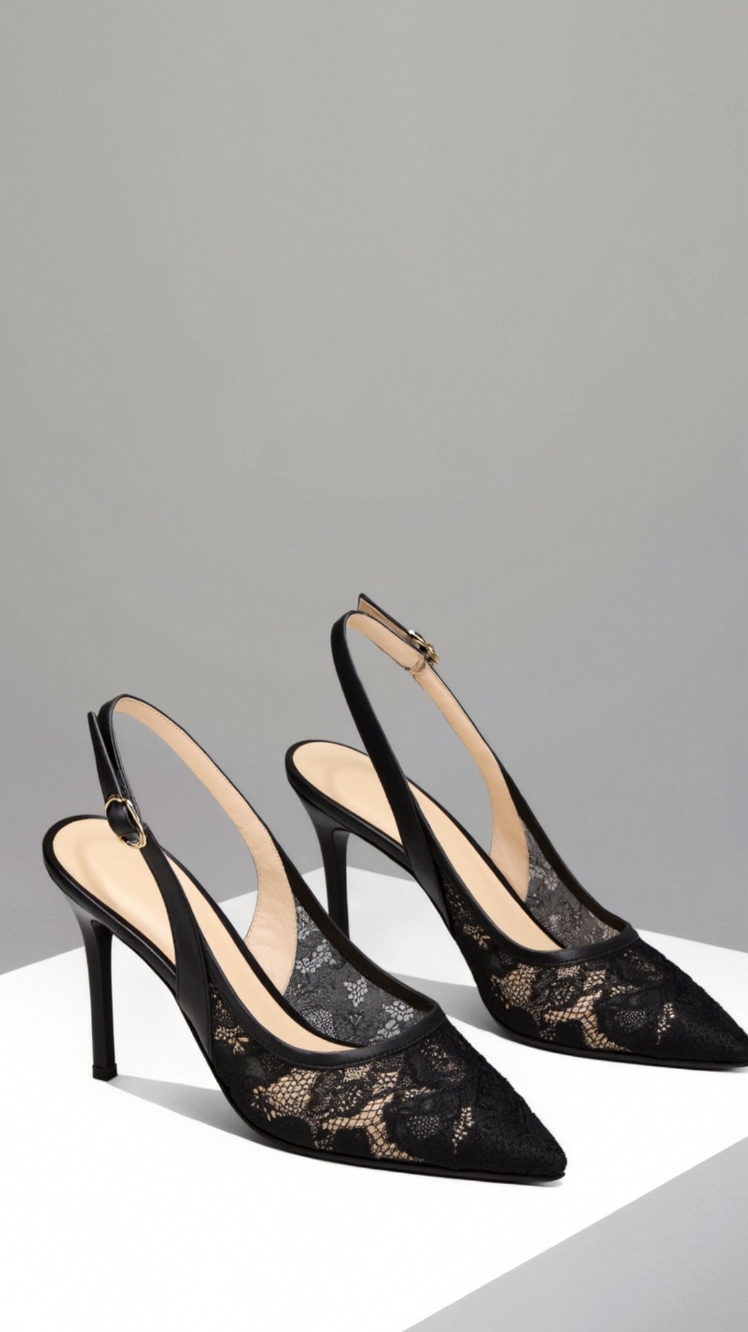 Lace Absatzsandalen Slingbacks Aus Spitze Mit Blumenmuster Und Transparente Meshoptik